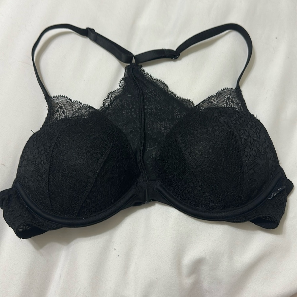 PINK Victoria’s Secret Lace Black Racerback Push-up Bra